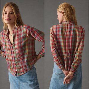 Birds of Paradis by Trovata Finley Pintuck Plaid Blouse Size L